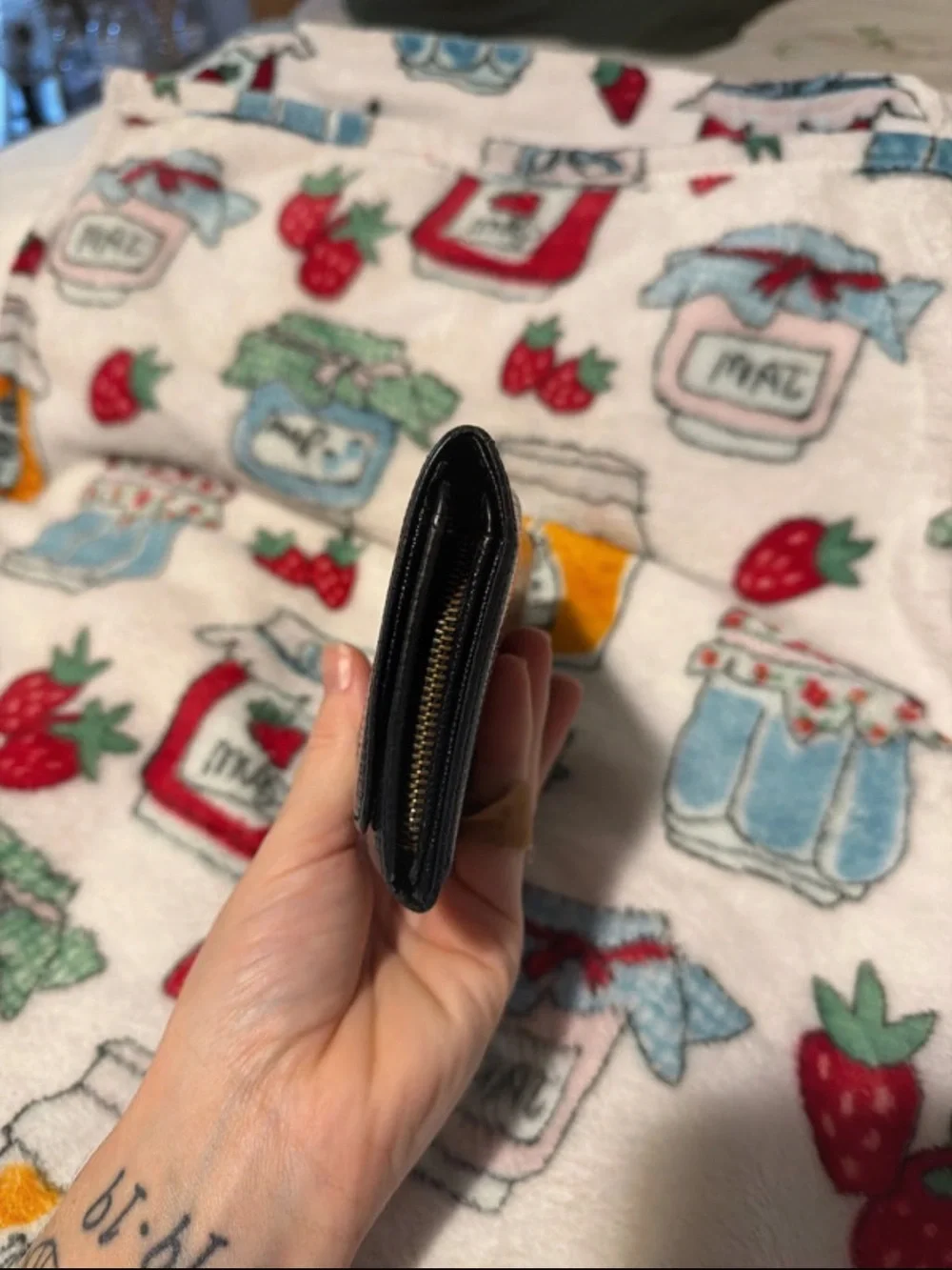 Black Leather LV Wallet with Zip Closure